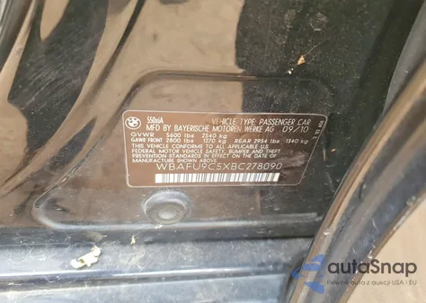 2011 BMW 550 Xi из США, поврежденный, VIN WBAFU9C5XBC278090